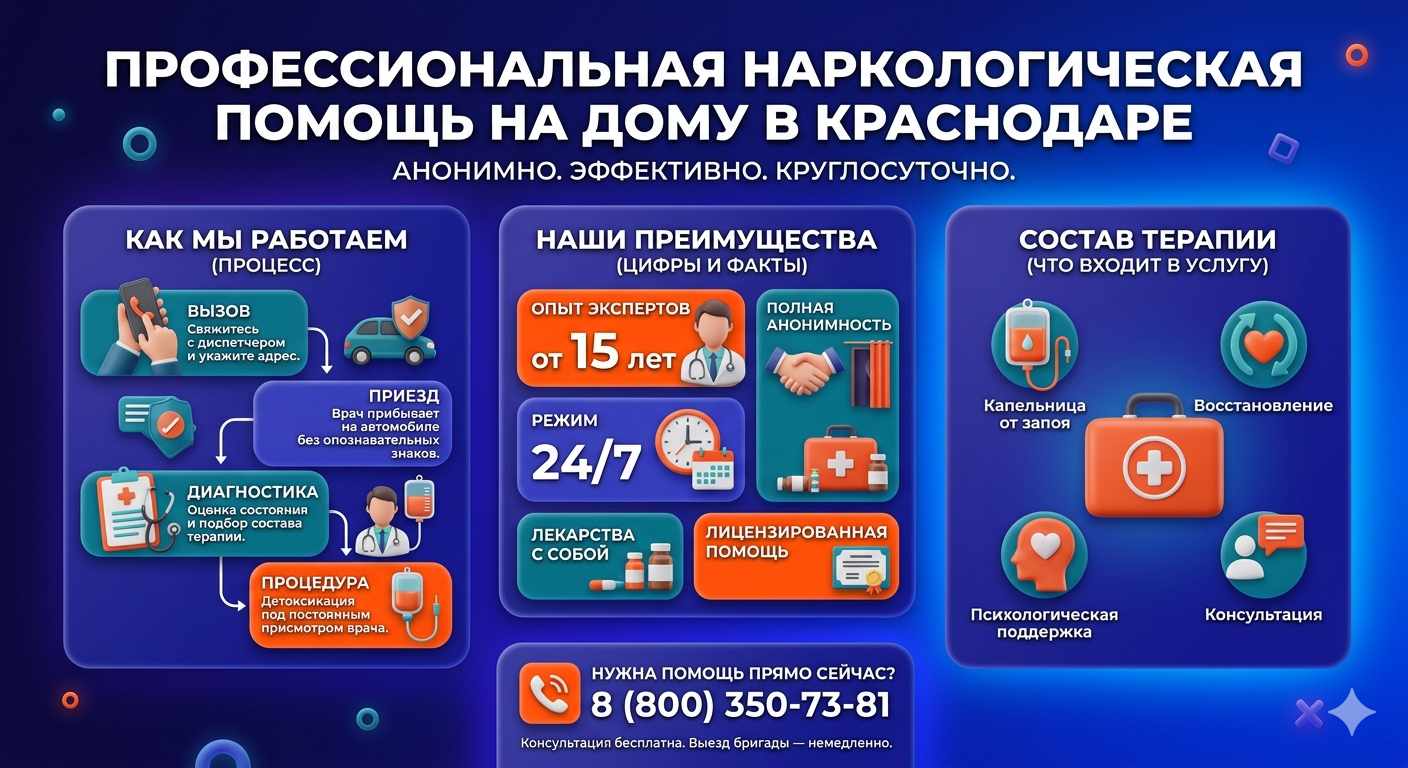 Инфографика о принципах лечения алкоголизма на дому в Находке: этапы вызова нарколога, преимущества анонимной детоксикации и состав медицинской помощи.